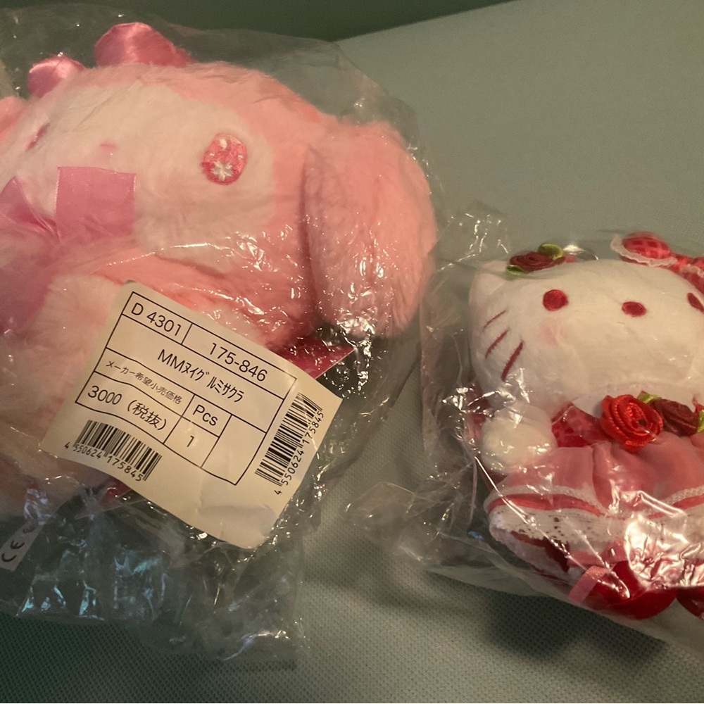 Sanrio Original My Melody 8 inch Plush and Hello Kitty Keychain